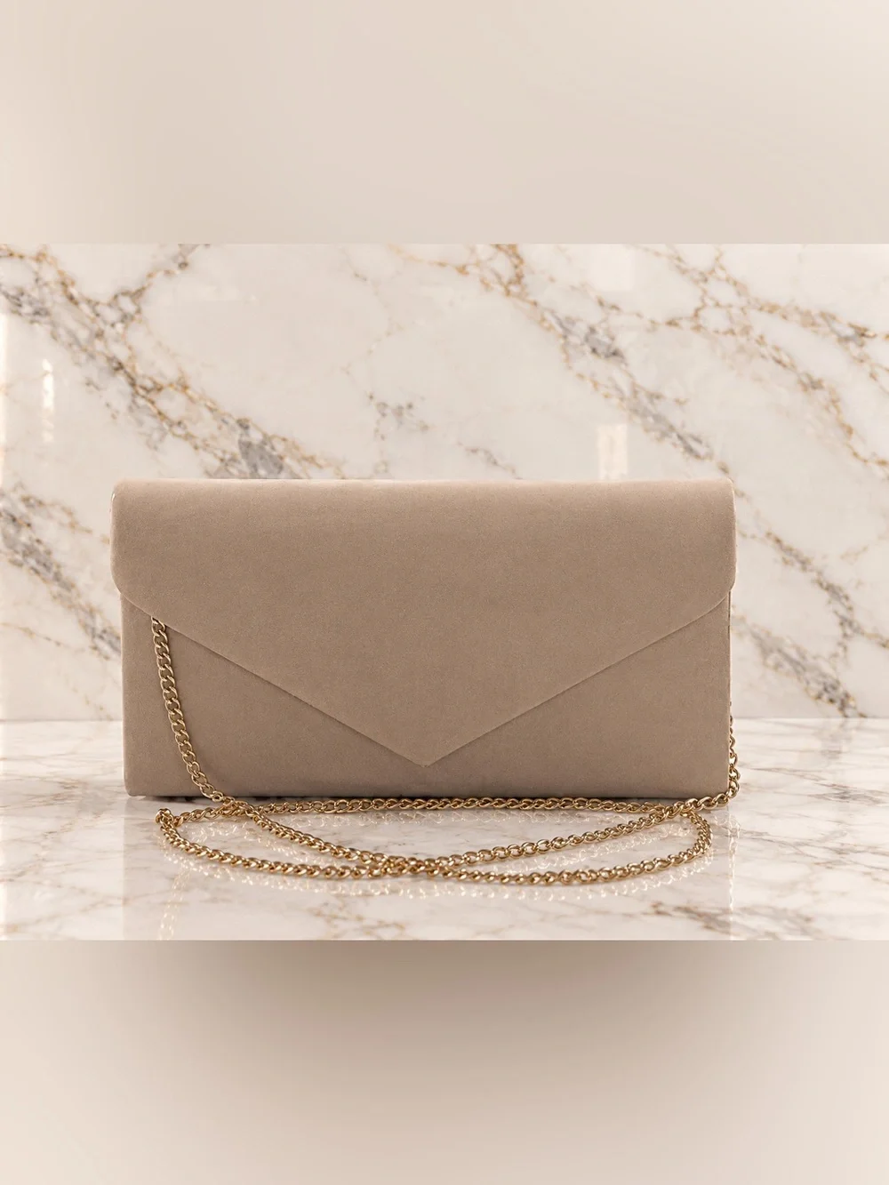 Taupe Envelope Chain Clutch - Women Bags